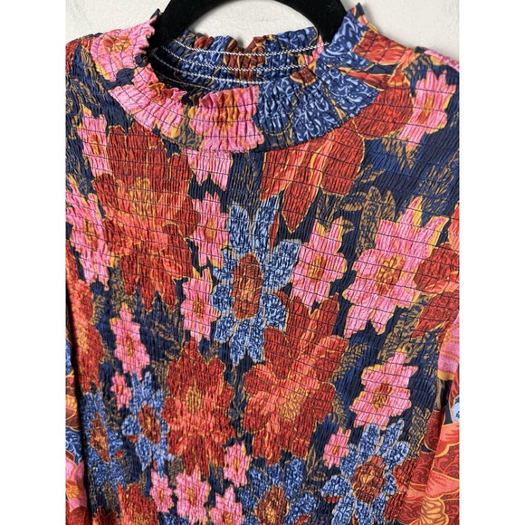 NWT Farm Rio Navy‎ Garden Smocked Mini Dress Size S Lenzing Ecovero Floral Boho - Picture 6 of 14